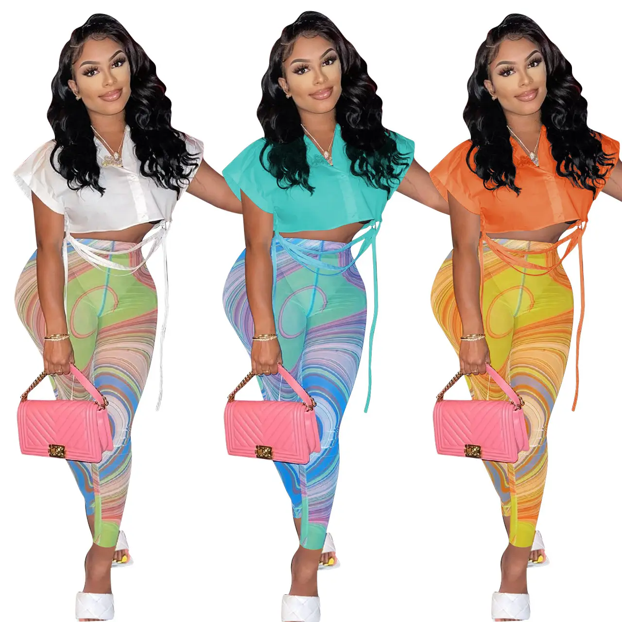 Women Solid color Long Sleeve Shirts Mesh Bodycon Trouser Casual Ladies Two Piece Pants Set Fashion Sexy Clubbing Outfits