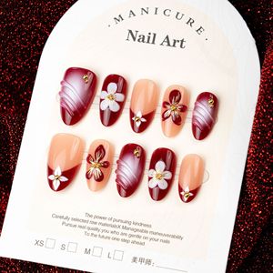 Ongles à presser personnalisés de luxe en amande avec fleurs 3D pour mariage – Vente en gros d'ongles artificiels – Grande promotion - Product Image 2