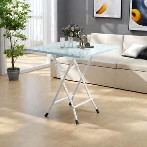 Folding Dining <b>Table</b> Rectangle Metal Legs <b>Plastic</b> Top Foldable Portable Small Square <b>Table</b> For Home Dormitory Rental Use - Product Image 2