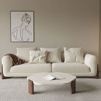 Canapé trois places en tissu laine d'agneau avec cadre en bois carré, style minimaliste moderne italien, éponge, écologique, pour hôtel, appartement, salon