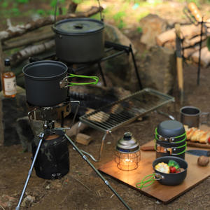 Juego de utensilios de cocina para acampar al aire libre DS-201 de aleación de aluminio anodizado para 2-3 personas, olla portátil multifuncional con tapa - Product Image 1