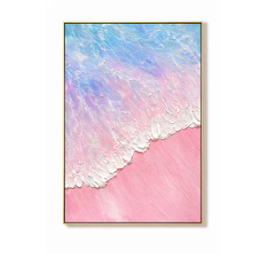 Hand Painted Oil Painting on <b>Canvas</b> Modern Wall Art Pink Sea Wave Texture Artwork for Living Room Bedroom Home Office Decor - Product Image 2
