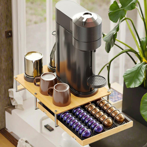 Support à dosettes de café en bambou Tiroir de rangement Compatible <span class=keywords><strong>Nespresso</strong></span> <span class=keywords><strong>Vertuo</strong></span> Autres capsules Plateau organisateur <span class=keywords><strong>pour</strong></span> 40 grandes 56 petites dosettes - Product Image 6