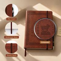Carnet de notes académique ligné vintage personnalisé en cuir PU marron A5 avec reliure rigide et bande élastique