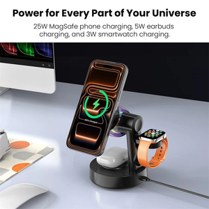 Base de Carga Inalámbrica Magnética <span class=keywords><strong>5</strong></span> en 1 de 25W con Puerto Tipo-C para Reloj, Auriculares y Altavoz con Luces RGB - Product Image 6