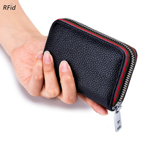 Sarung kartu kulit asli multifungsi, dompet koin tempat kartu banyak Slot kartu Rfid Anti Maling