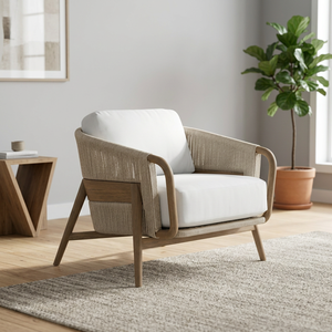 Sillón de Jardín Contemporáneo para Exteriores, Estructura de Madera, Tapizado en Tela, Acolchado, para Patio o Piscina, Personalizable - Product Image 3