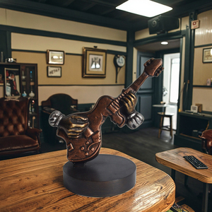 Estatuilla de jugador de músico de <span class=keywords><strong>guitarra</strong></span> de cobre antiguo clásico, decoración de mesa de Metal abstracta, Base de fundición, artesanías de Metal - Product Image 2