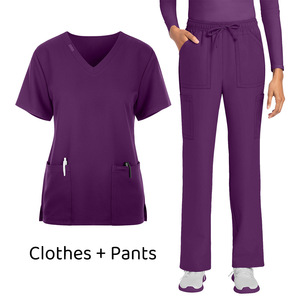 Women V-Neck Scrub Tops And Pants Set Moisture Wicking Knitted Two Piece Medical Uniforms For Nurses Doctors Rose Red Royal - Product Image 5