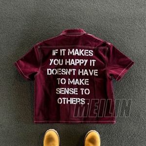 Custom Streetwear <b>Button</b> Embroidery Print Zip <b>up</b> Jacket Heavy High Quality Men Distressed Plus Size <b>Button</b> <b>up</b> Shirts Men - Product Image 2