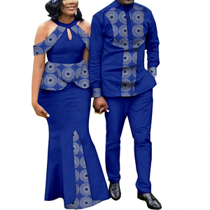 Robes africaines pour femmes et hommes, grandes tailles, manches longues, ensembles assortis <span class=keywords><strong>Bazin</strong></span> pour amoureux, imprimé sirène, tenues de soirée, chemises et pantalons Y21C024 - Product Image 2