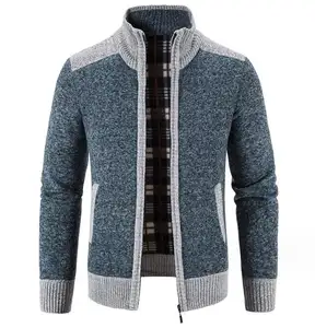 Offre Spéciale personnalisée couleurs unies veste élégante col montant manches longues cardigan avec fermeture éclair tricot hommes pull manteau