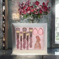 Ensemble de 8 pinceaux de maquillage Glitz and Glam avec strass, style professionnel, vente en gros, pinceaux de maquillage de luxe avec boîte cadeau