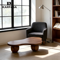 Table basse rétro en bois massif de couleur noyer français, style vintage, irrégulière, design, pour petit appartement, non pliable