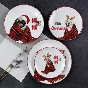 Hot Koop Aangepaste Logo In Decal Printing Keramische Diner Platen Sets Kerst Porseleinen Borden Goedkope Diner Plaat
