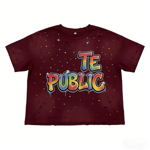 Camisetas de Lujo Personalizadas para Hombre, 100% Algodón, con Estampado Gráfico, Adornos de Diamantes de Imitación, Lavado Monkey, Efecto Desgastado por el Sol - Product Image 3
