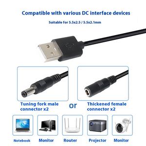 Inshanhe USB naar DC5521 ronde 5,5x2,1mm verlengkabel met PVC-isolatie, gevlochten koperen geleider, 5V-12V mannelijke stekker - Product Image 4