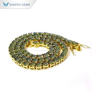 Collar de Cadena Estilo Tenis con Piedras de Circonita Cúbica Verde Oliva, Chapado en Oro, Joyería Hip Hop de Tianyu Gems - Product Image 1