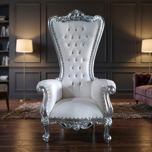Chaise de loisirs victorienne blanche argentée de chaise de trône de roi de dos haut direct d'usine avec la conception tuftée pour des meubles de salon - Product Image 3