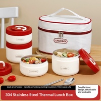 Boîte à lunch isotherme portable en acier inoxydable 304 à double compartiment, qualité alimentaire, isolation sous vide 24h, anti-fuite et compatible micro-ondes