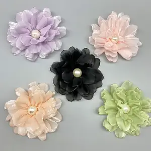 Grampos de cabelo de flores acessório de seda acessórios de vestuário remendo de flores de crochê tecido chapéu de flores remendo decorativo de vestuário