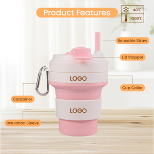 Gobelet à café réutilisable personnalisé en silicone de qualité alimentaire sans BPA, résistant à la chaleur, 350 ml, gobelet de voyage pliable en silicone avec couvercle - Product Image 5