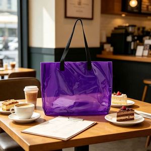 Custom Logo Leather Handle Pvc Tote Holographic Laser Jelly Gift Bag Portable Transparent Handbag for <b>Wedding</b> Favor - Product Image 3