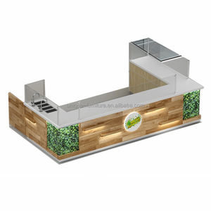 <span class=keywords><strong>Kiosque</strong></span> de mangue de haut niveau dans le centre commercial américain | Comptoir de nourriture en bois de stand de jus frais au détail avec décoration d'herbe verte à vendre - Product Image 1