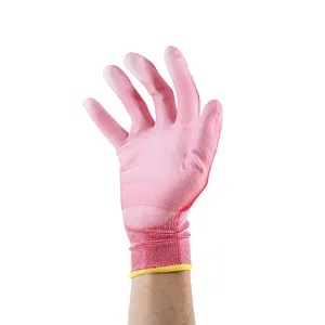 New Design Good Quality 18G Red Nylon White Pu Coating Finish Cheap Pu Coated Work Gloves