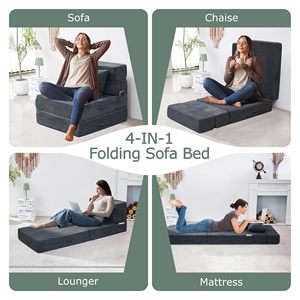 Темно-серый раскладной диван-кровать 4-в-1: современный напольный футон-диван с поролоновым матрасом для гостиной, гостевой комнаты, квартиры - Product Image 3