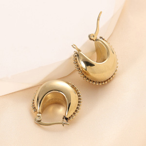 C-shaped <b>Huggie</b> Earrings Gold Stainless Steel Geometric Moon Design Women's Fashion Jewelry - Product Image 1