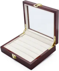 Glass Window Cherry Jewelry Wood Organizer Multi Ring Storage Display Box