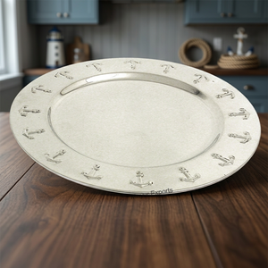 Assiette de présentation en acier inoxydable massif, écologique, design classique, adapté aux hôtels, 33 cm de diamètre, mariages, fêtes - Product Image 3