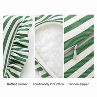 Coussin décoratif d'extérieur en coton PP écologique, résistant à la décoloration, plissé à volants, rayé vert et blanc, teint en fil, 5 cm
