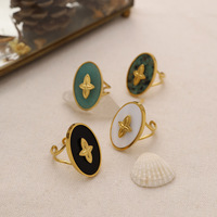 Bagues en acier inoxydable plaqué or 18 carats avec pierres naturelles pour femmes, ovales, style vintage, lot mixte, cadeau de fête, vente en gros, OEM