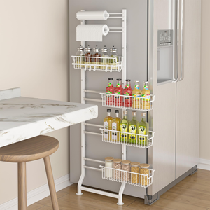 Étagère d'angle fine pour réfrigérateur avec paniers coulissants et étagères de rangement derrière la porte pour cuisine et buanderie - Product Image 1