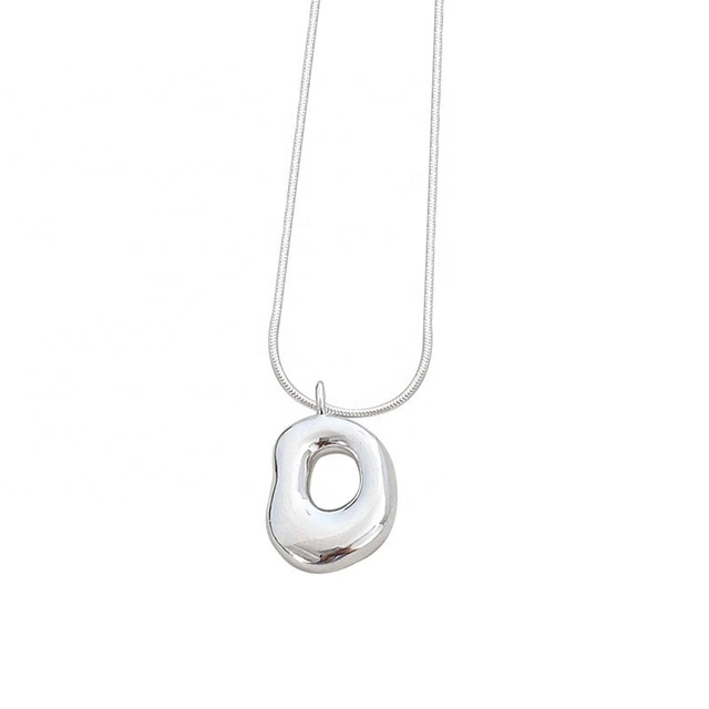 Ouj Simple and High Quality 925 Sterling Silver Irregular Hollowed Out Oval Pendant Necklace for Men and Women