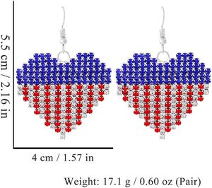 Né le quatrième juillet jour de l'indépendance américaine boucles d'oreilles pour femmes rouge blanc bleu coeur Rectangle larme strass drapeau boucles d'oreilles - Product Image 3