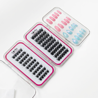Kit de cils en grappe pliables à 4 couches faits à la main, réutilisables, imperméables, en faux vison/PBT, avec outils de pose DIY et faux ongles à presser