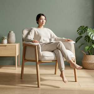 Silla de Comedor de Lujo con Tapizado Bouclé, Estructura de Madera Sólida, Respaldo Alto, Diseño Rústico, Tela Texturizada, Silla Moderna para Sala de Estar - Product Image 4