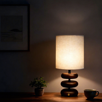 Lampe d'ambiance LED moderne et écologique avec base en bois de caoutchouc empilable, lumière douce et chaude, lampe de table décorative pour chambre à coucher, salon, maison