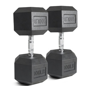 Ensemble d'haltères hexagonales en caoutchouc noir robuste de 100 lb, outil d'entraînement musculaire - Product Image 4