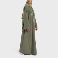 Élégante Abaya Musulmane Vert Olive Personnalisée, Ensemble 2 Pièces Premium Mat Kimono Ouvert Anti-Plis, Tenue Pudique pour le Quotidien et l'Aïd