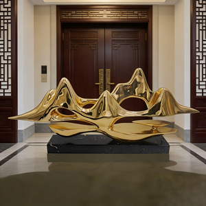 Nouvelle Sculpture Paysagère de Luxe en Résine Plaqué Or, Statue Moderne Abstraite de Montagne pour Décoration Intérieure, Décoration d'Intérieur en Résine - Product Image 5