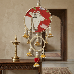 Autocollant mural artisanal traditionnel Rajasthani Pichwai avec motif de vache, décoratif pour porte, idéal pour les fêtes, Diwali, anniversaires, Pooja et la maison - Product Image 3