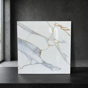 Carreaux de sol en céramique émaillée effet dalle de marbre blanc moderne 40x40cm, porcelaine, pour salon - Product Image 5