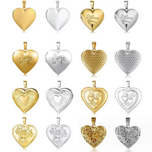 Collier avec pendentif cœur en or 18 carats, acier inoxydable 316L miroir, gravable, pendentif photo, bijoux de luxe pour couple - Product Image 2