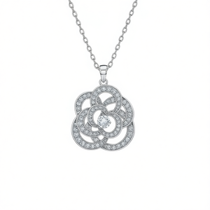 Collar con colgante de diamante T0028 con engaste pavé y piedra central, cadena de plata, joyería fina - Product Image 1