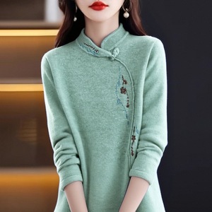 Women's Thickened Fleece Lined Retro Long Sleeve Sweater Purple Embroidered Autumn Winter Outerwear Base Layer M 4XL - Product Image 4