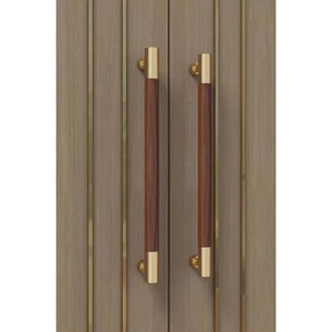 Poignée de porte en laiton massif sur mesure, finition noyer naturel, robuste, pour portes d'entrée de luxe modernes et grandioses - Product Image 4